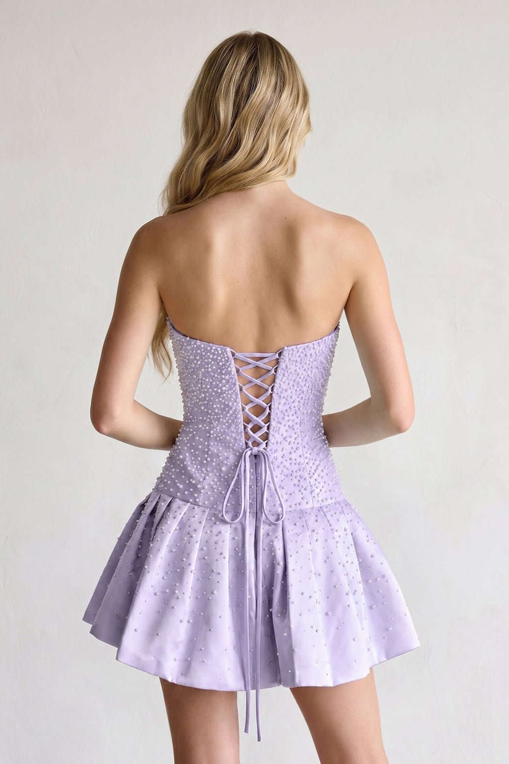 Aqua Pearl A-Line Strapless Satin Homecoming Dress With Lace-up Back