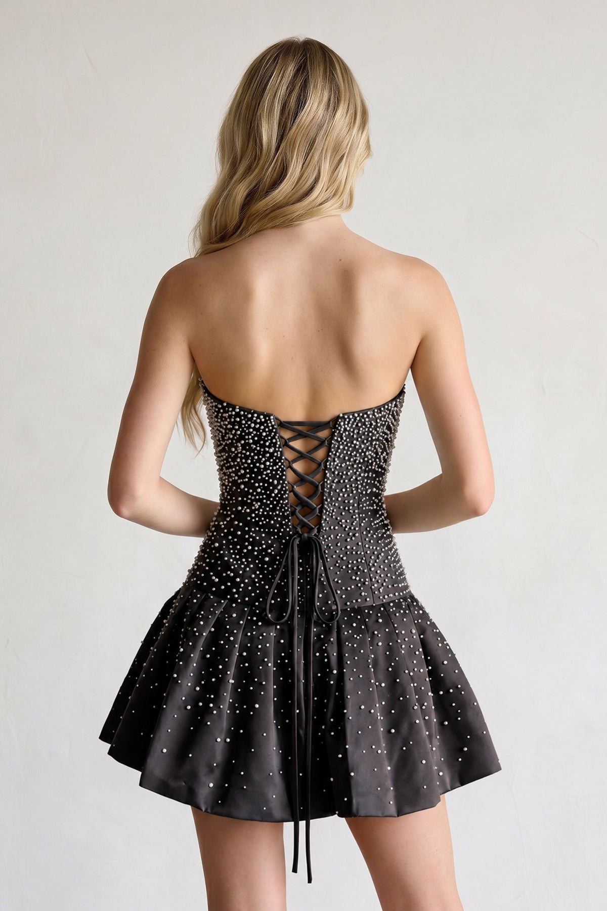 Aqua Pearl A-Line Strapless Satin Homecoming Dress With Lace-up Back