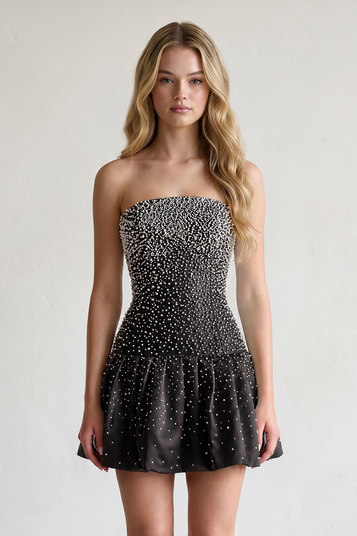 Aqua Pearl A-Line Strapless Satin Homecoming Dress With Lace-up Back
