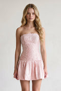 Aqua Pearl A-Line Strapless Satin Homecoming Dress With Lace-up Back
