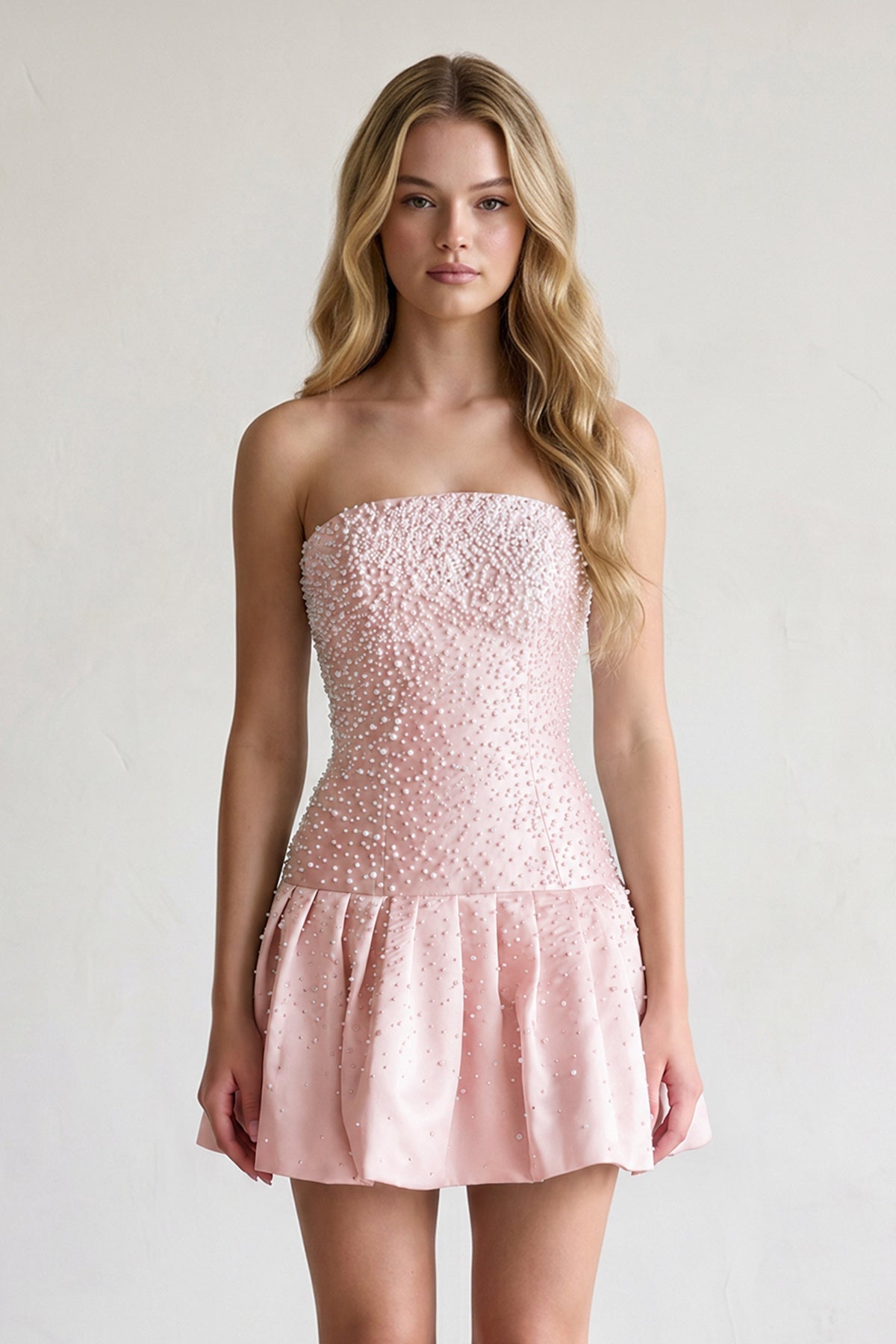 Aqua Pearl A-Line Strapless Satin Homecoming Dress With Lace-up Back