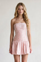 Aqua Pearl A-Line Strapless Satin Homecoming Dress With Lace-up Back