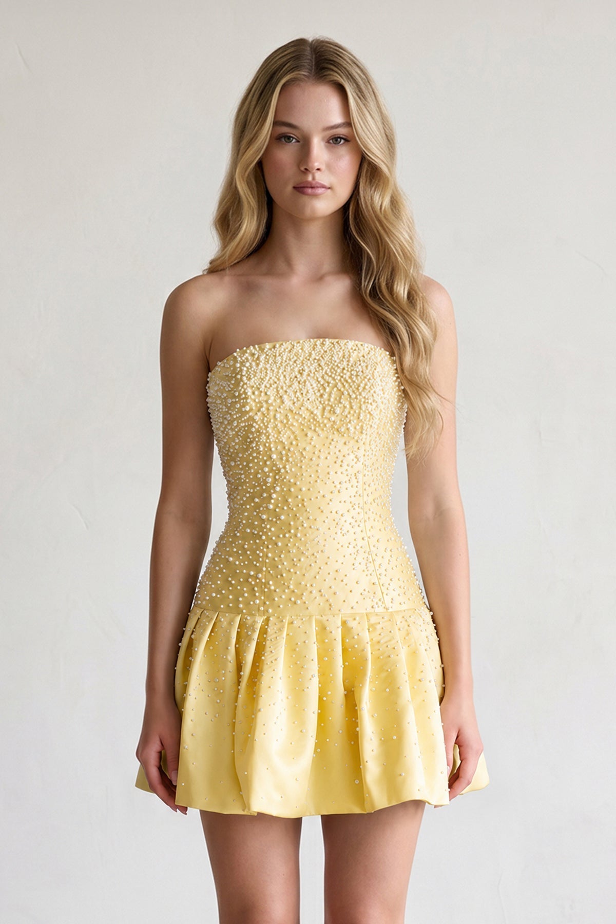 Aqua Pearl A-Line Strapless Satin Homecoming Dress With Lace-up Back