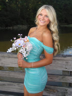 Pink Off The Shoulder Tulle Short Homecoming Dresses