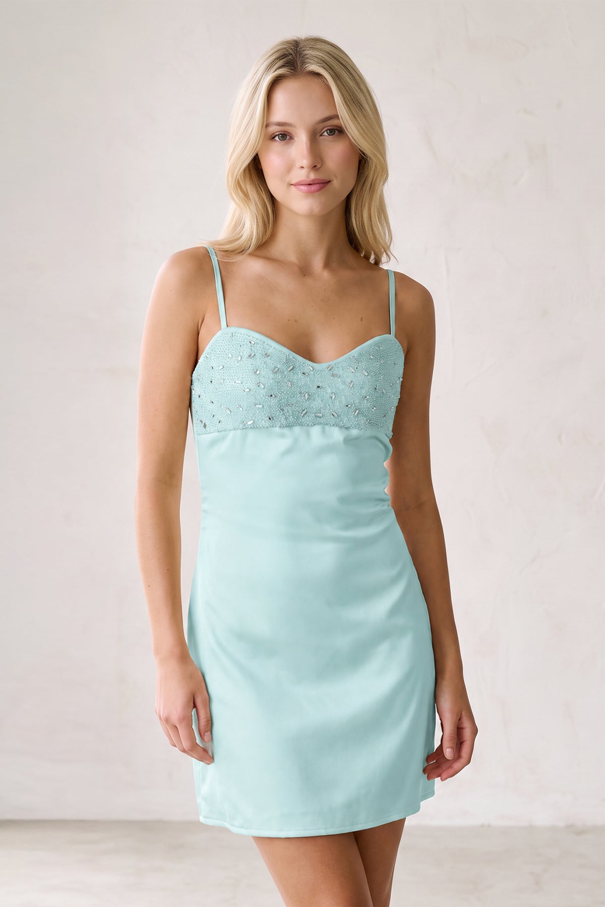 Belladonna Aqua side view homecoming dress