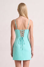 Mint Green Spaghetti Straps Sheath Satin Mini Homecoming Dress
