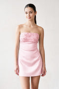 Aqua Strapless Appliqued Satin Sheath Homecoming Dress