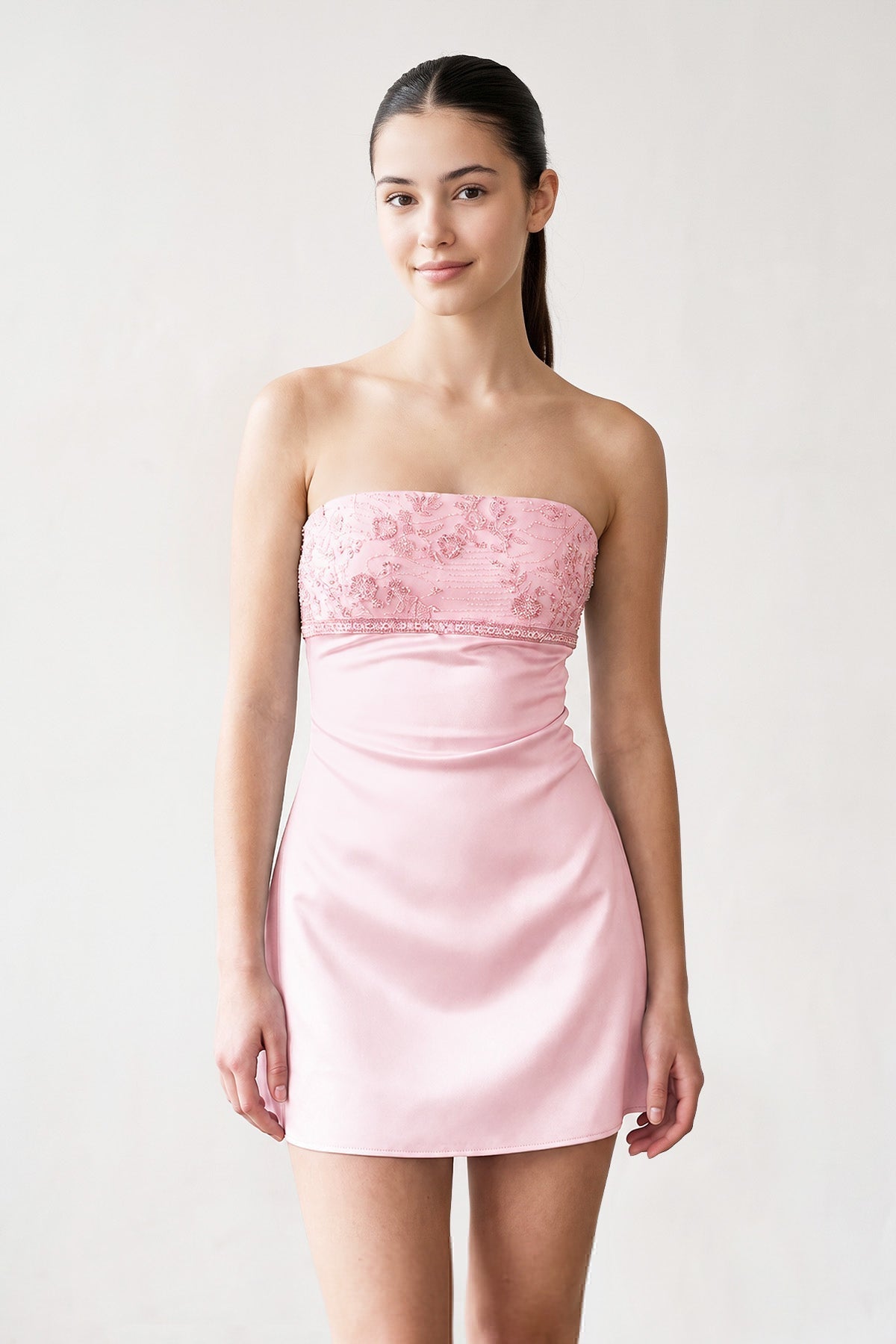 Aqua Strapless Appliqued Satin Sheath Homecoming Dress