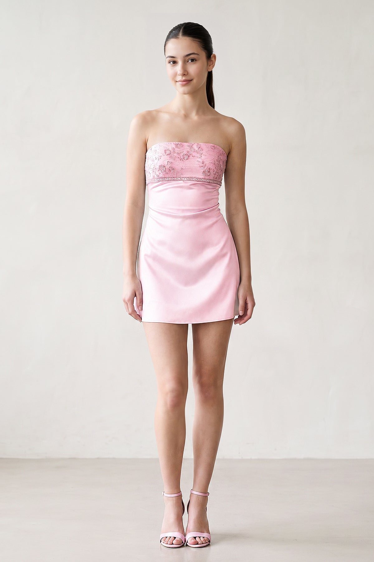 Aqua Strapless Appliqued Satin Sheath Homecoming Dress