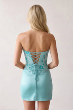 Elspeth Aqua back view homecoming dress