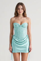 Pink Sweetheart Sheath Corset Ruched Satin Homecoming Dress with Beading