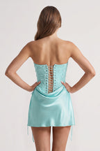 Pink Sweetheart Sheath Corset Ruched Satin Homecoming Dress with Beading