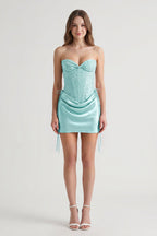 Pink Sweetheart Sheath Corset Ruched Satin Homecoming Dress with Beading