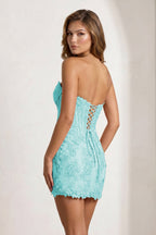 Aqua Sweetheart Sheath Embroidered Appliqued Corset Homecoming Dress