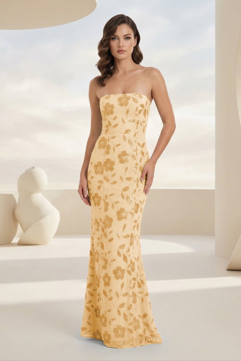 Honoria Jean Yellow front view prom dress
