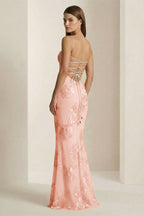Yellow Spaghetti Straps Sheath Long Formal Prom Gown With Floral Embroidery