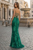 Yellow Spaghetti Straps Sheath Long Formal Prom Gown With Floral Embroidery