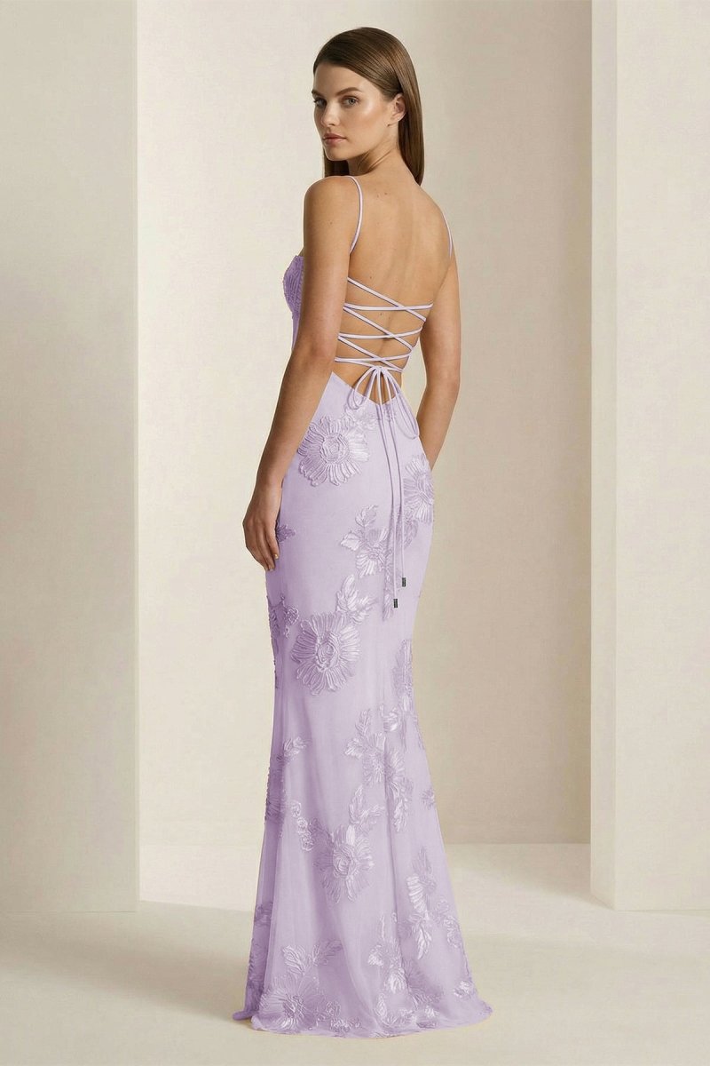 Yellow Spaghetti Straps Sheath Long Formal Prom Gown With Floral Embroidery