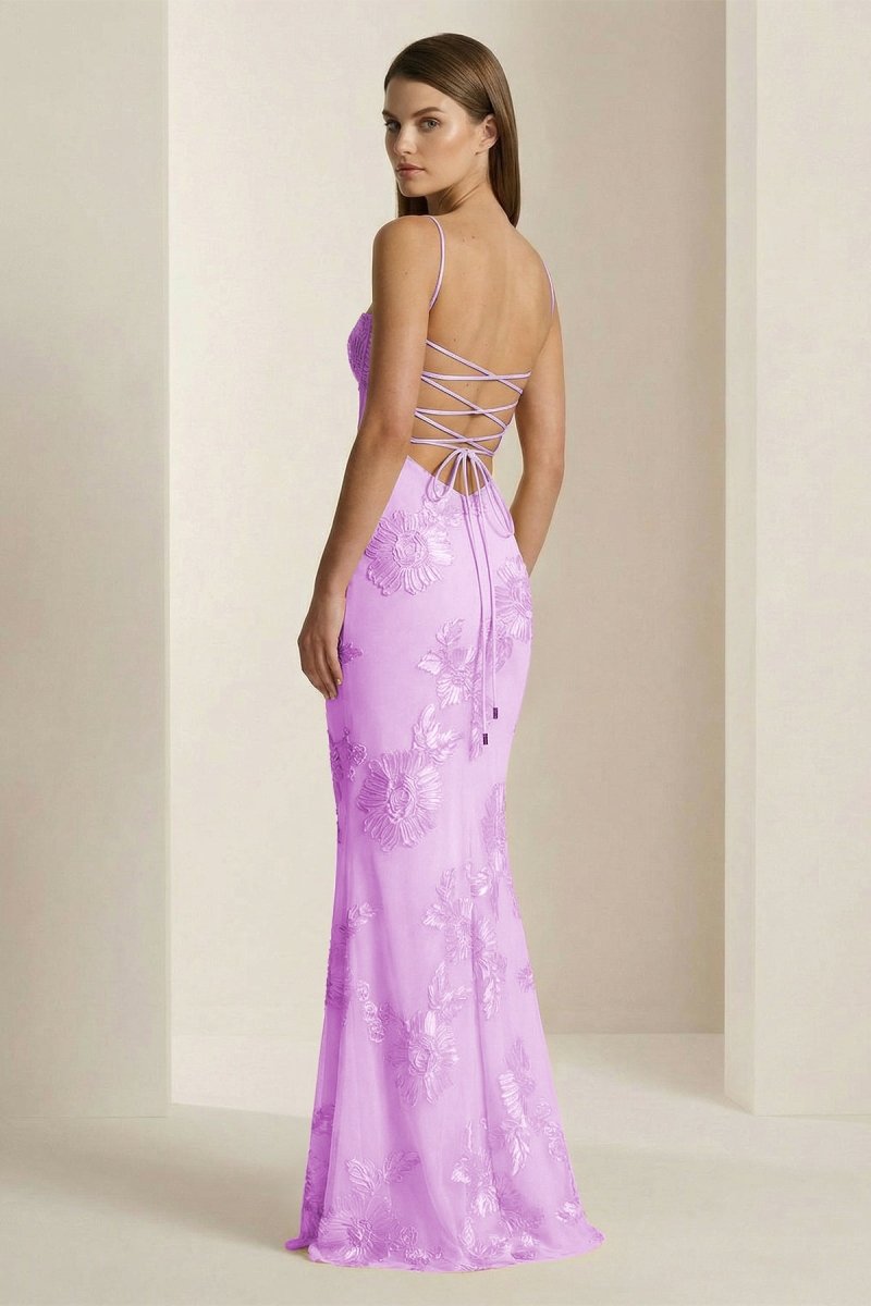 Yellow Spaghetti Straps Sheath Long Formal Prom Gown With Floral Embroidery