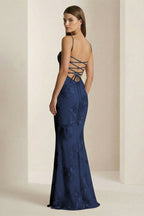 Yellow Spaghetti Straps Sheath Long Formal Prom Gown With Floral Embroidery