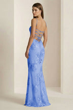 Yellow Spaghetti Straps Sheath Long Formal Prom Gown With Floral Embroidery