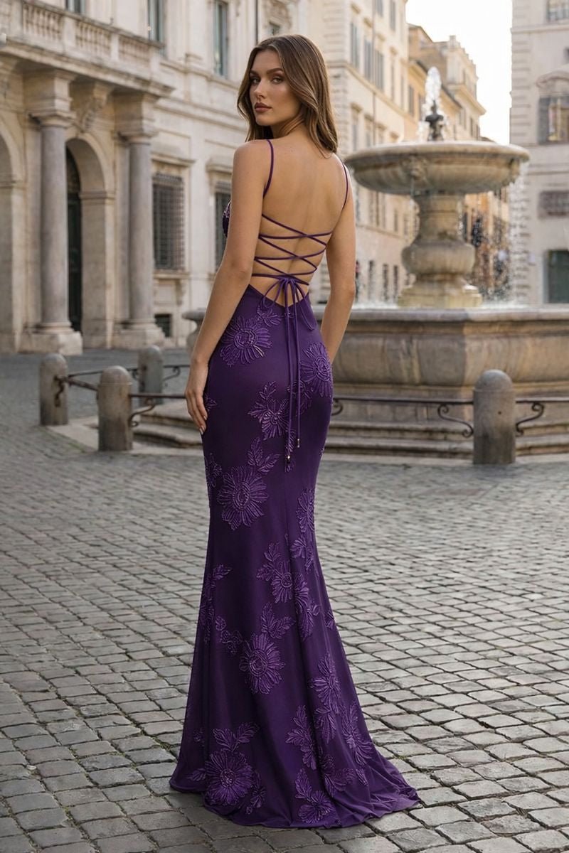 Yellow Spaghetti Straps Sheath Long Formal Prom Gown With Floral Embroidery