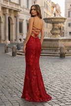 Yellow Spaghetti Straps Sheath Long Formal Prom Gown With Floral Embroidery