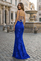 Yellow Spaghetti Straps Sheath Long Formal Prom Gown With Floral Embroidery