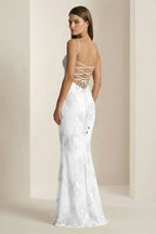 Yellow Spaghetti Straps Sheath Long Formal Prom Gown With Floral Embroidery