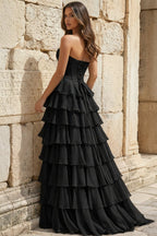 Strapless A-Line Ruffle Long Formal Prom Gown With Split