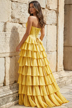 Strapless A-Line Ruffle Long Formal Prom Gown With Split
