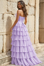 Strapless A-Line Ruffle Long Formal Prom Gown With Split