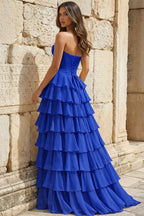 Strapless A-Line Ruffle Long Formal Prom Gown With Split