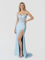 Ink Blue Satin Mermaid Evening Dress with Sweetheart Neckline and Beading