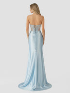 Ink Blue Satin Mermaid Evening Dress with Sweetheart Neckline and Beading
