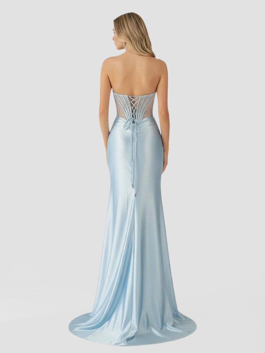 Ink Blue Satin Mermaid Evening Dress with Sweetheart Neckline and Beading