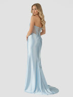 Ink Blue Satin Mermaid Evening Dress with Sweetheart Neckline and Beading