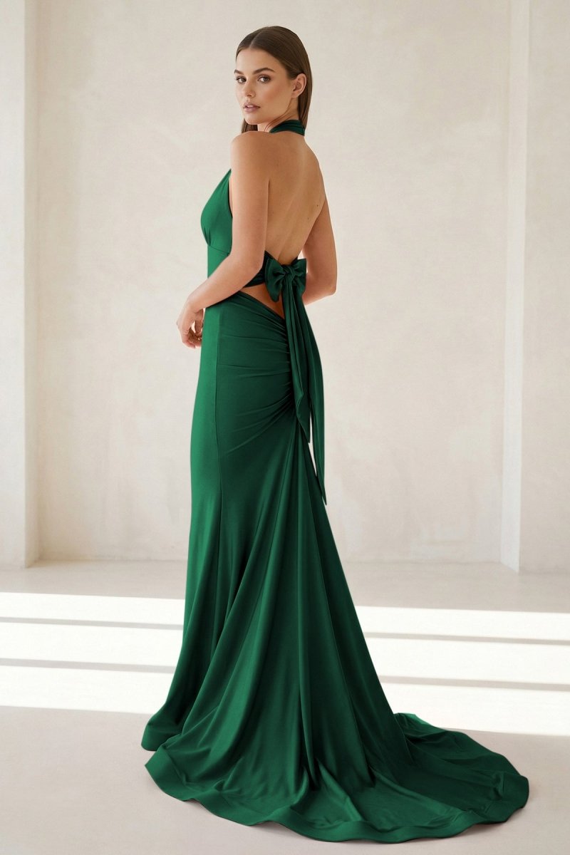 Petronella Rue Hunter Green back view prom dress