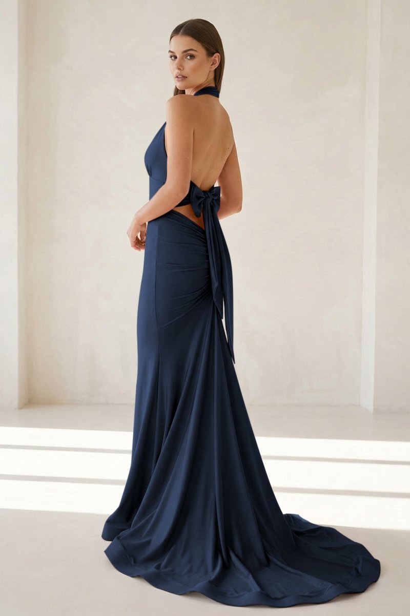 Petronella Rue Navy Blue back view prom dress