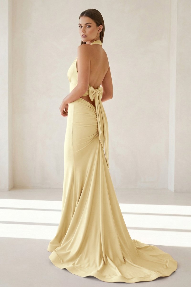 Petronella Rue Yellow back view prom dress