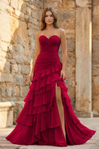 Aurelia June Burgundy front view prom dress