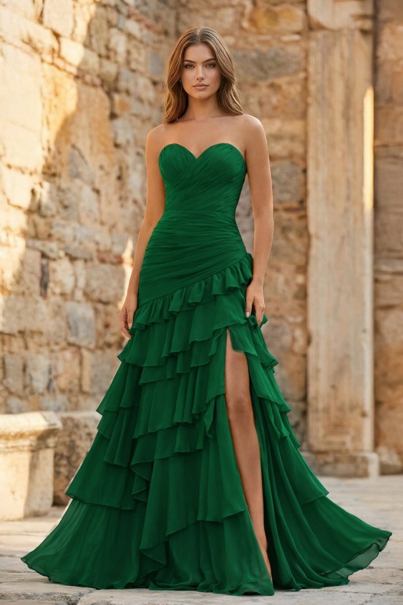Aurelia June Hunter Green front view prom dress