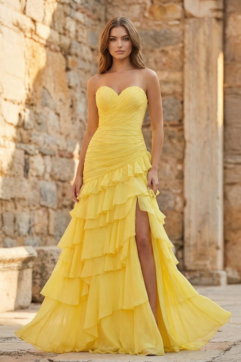 Aurelia June Yellow front view prom dress