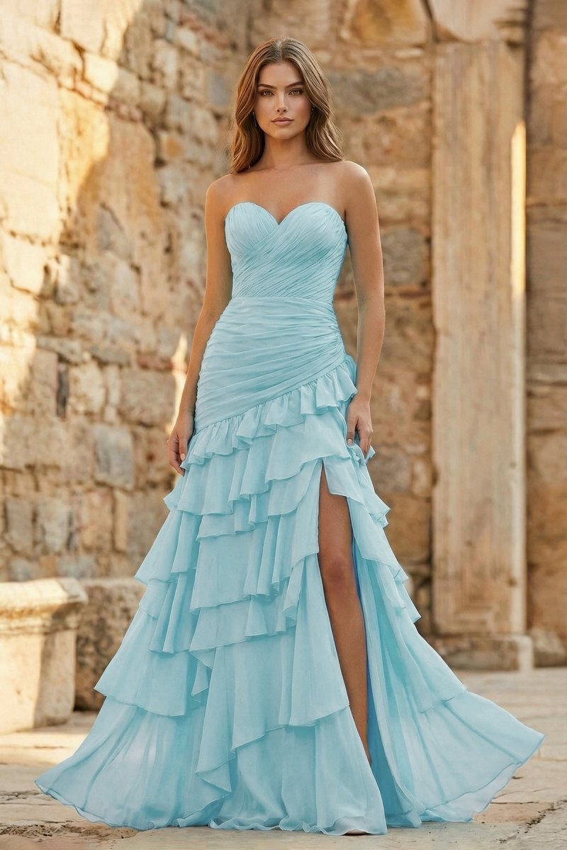 Aurelia June Sky Blue front view prom dress