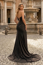 Navy Blue Mermaid Evening Dress with Strapless Neckline and Beading