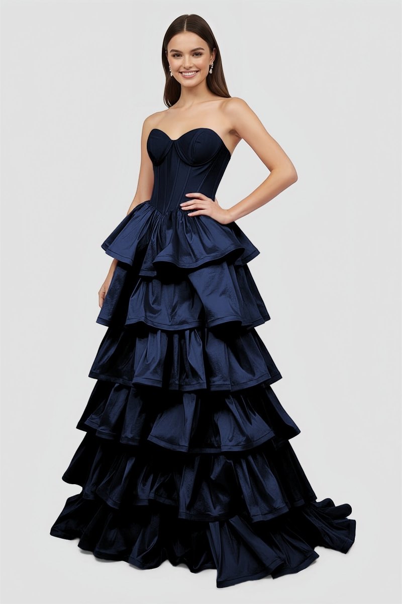 Ottilie Jane Navy Blue front view prom dress
