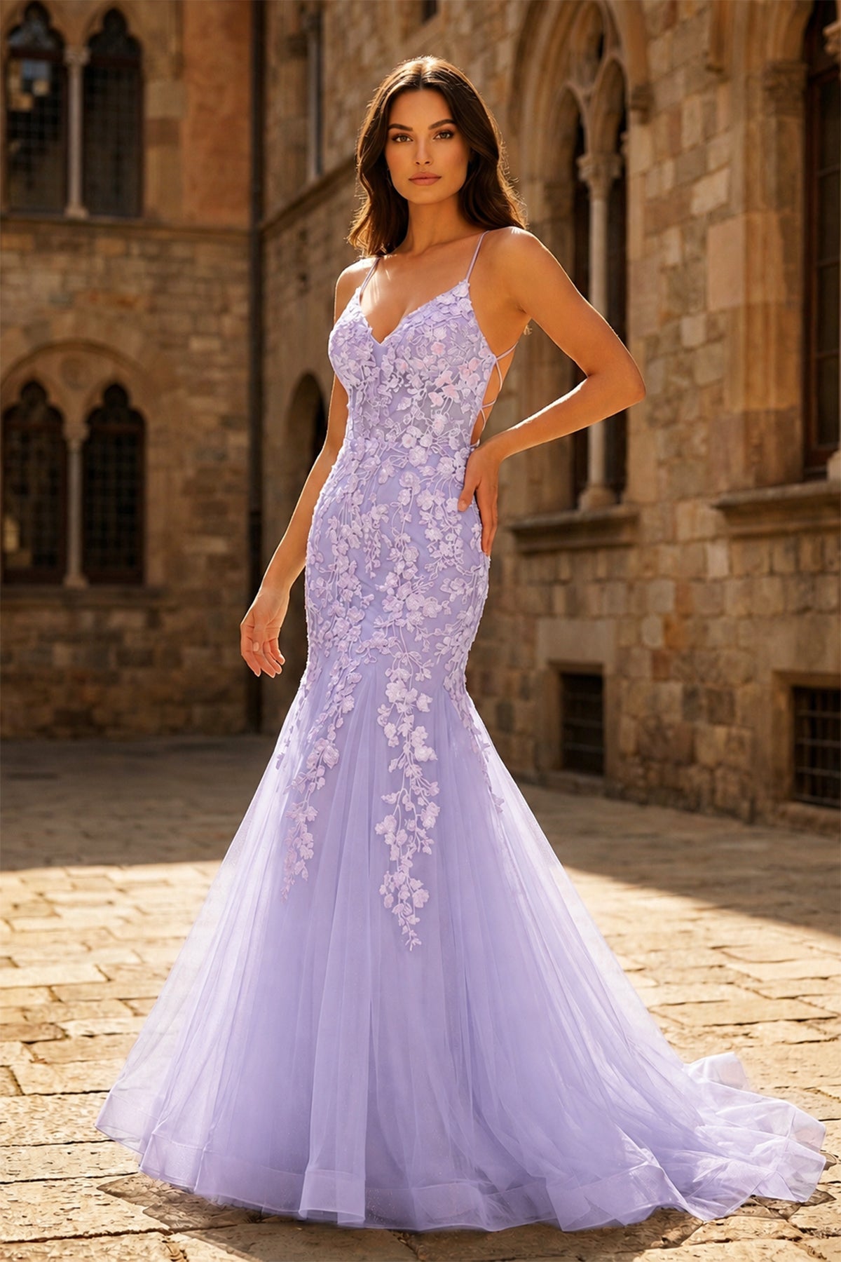 Bellamy Maris Lavender front view prom dress