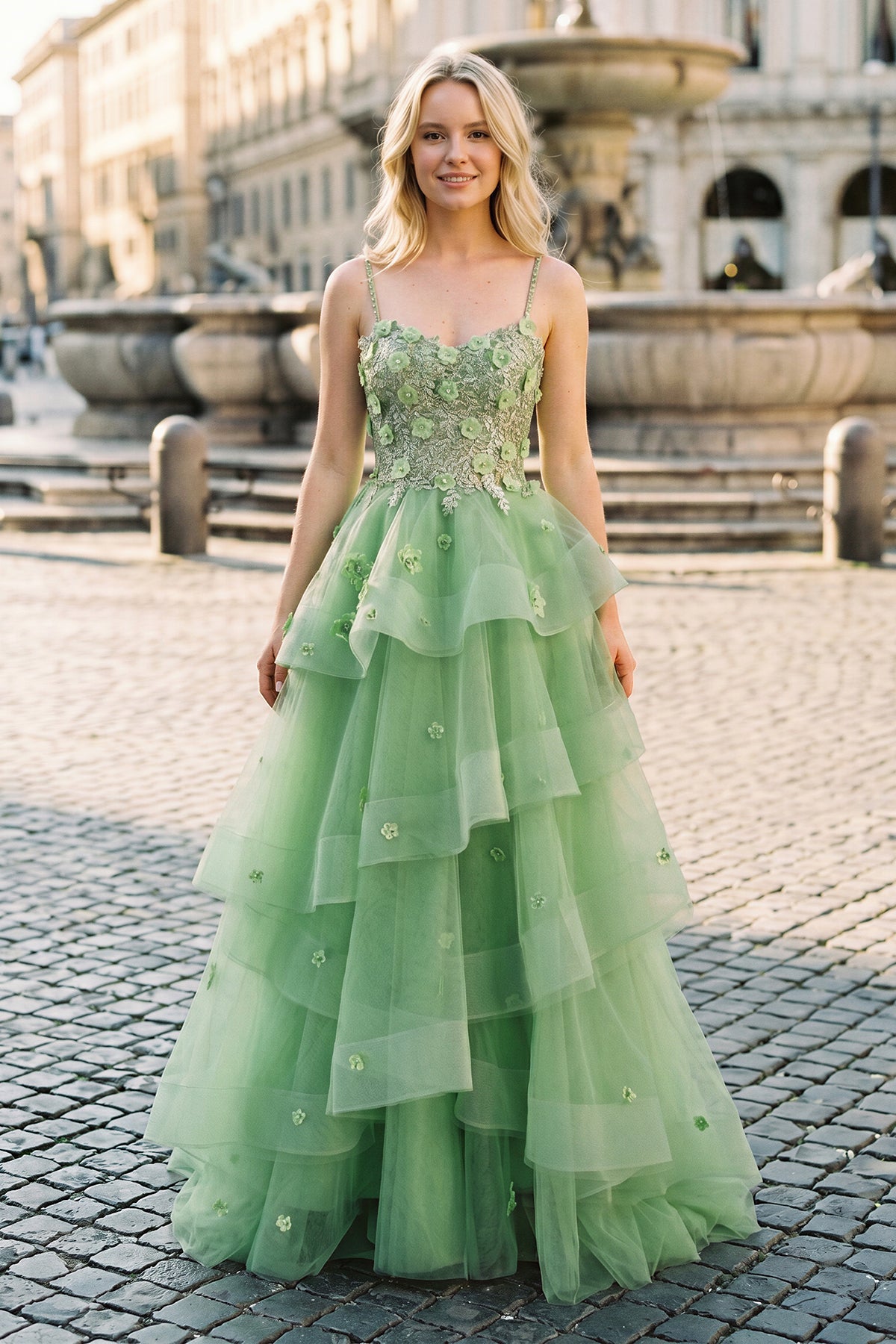 Althea Sage Green front view prom dress