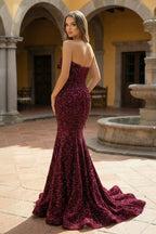 Nerissa Sol Burgundy back view prom dress