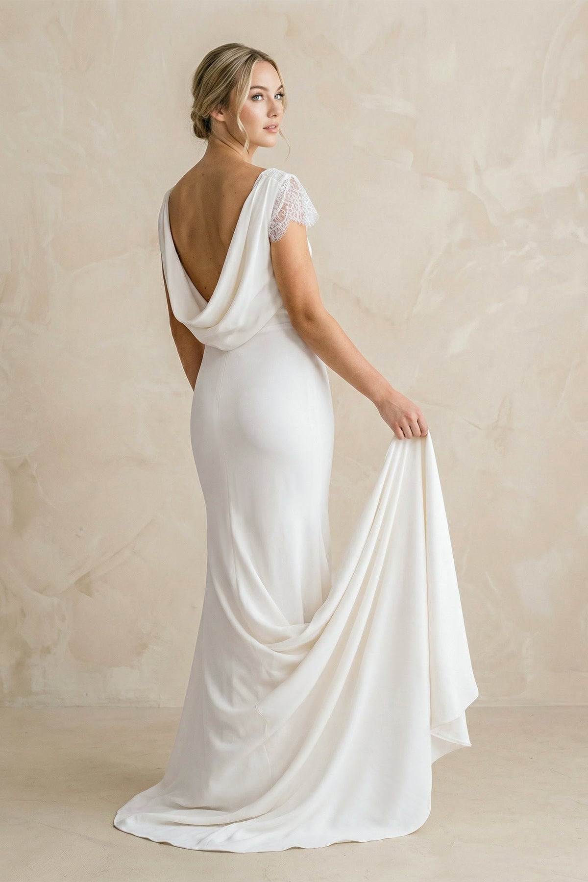 Diamond White Satin Mermaid Wedding Dress with Sweep Train